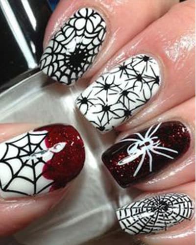 Arte de uñas de tela de araña para Halloween
